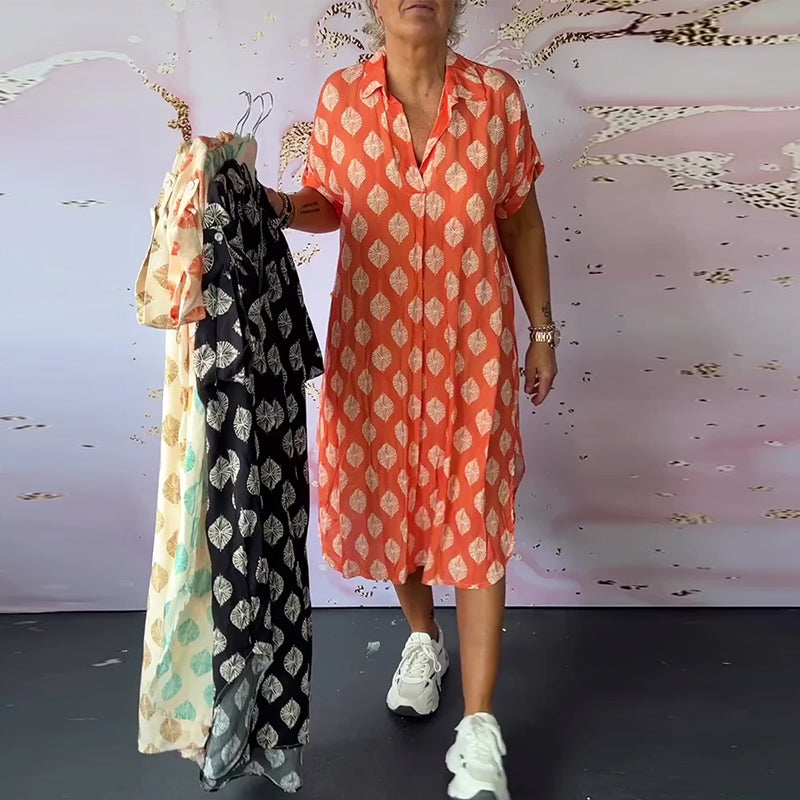Fátima™ Vestido Midi Suelto de Primavera con Cuello Solapa