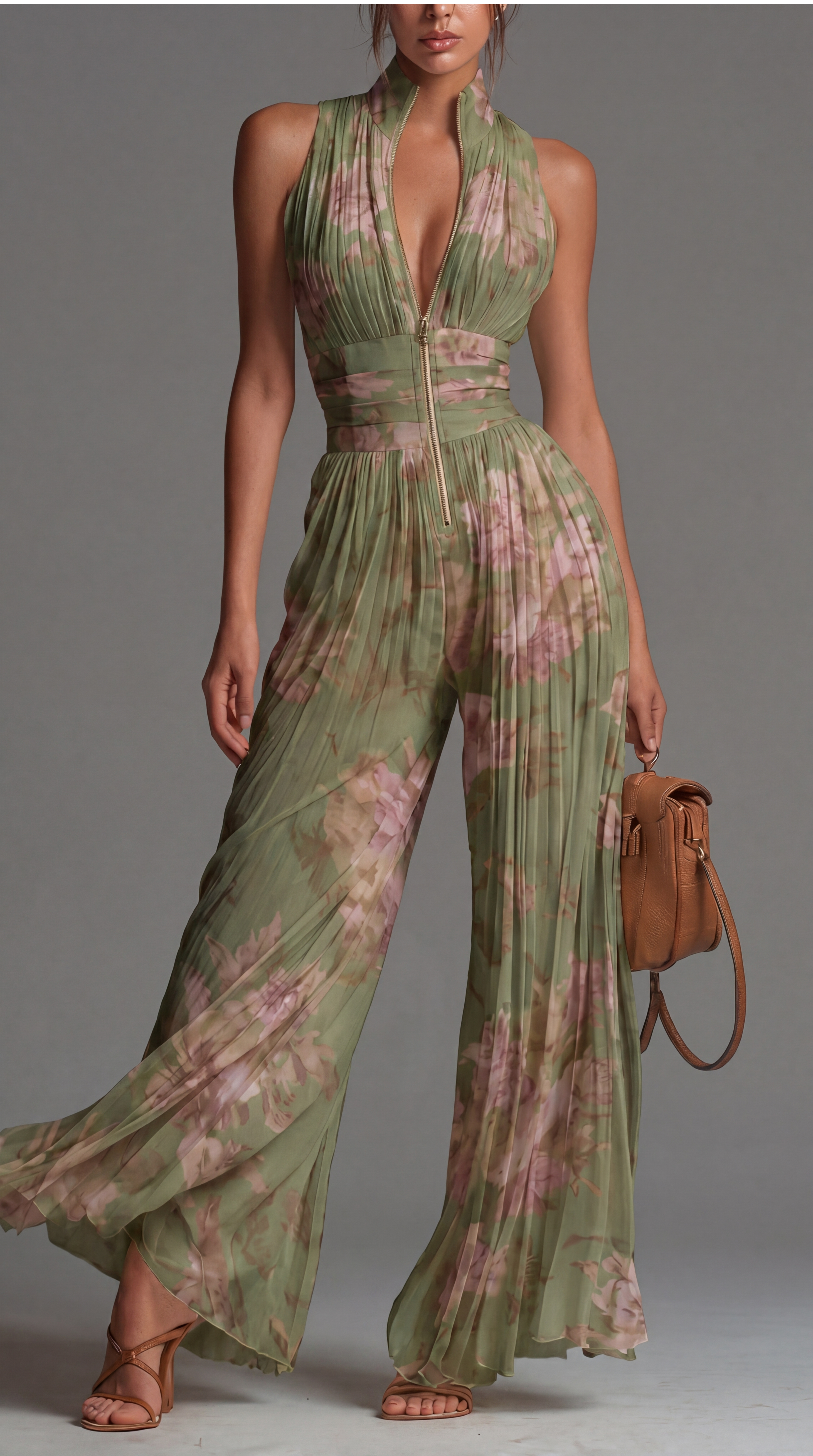 Jacinta | Jumpsuit de Gasa Floral Plisado