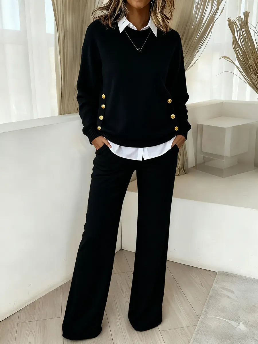 Conjunto de dos piezas para mujer: suéter cómodo y pantalón