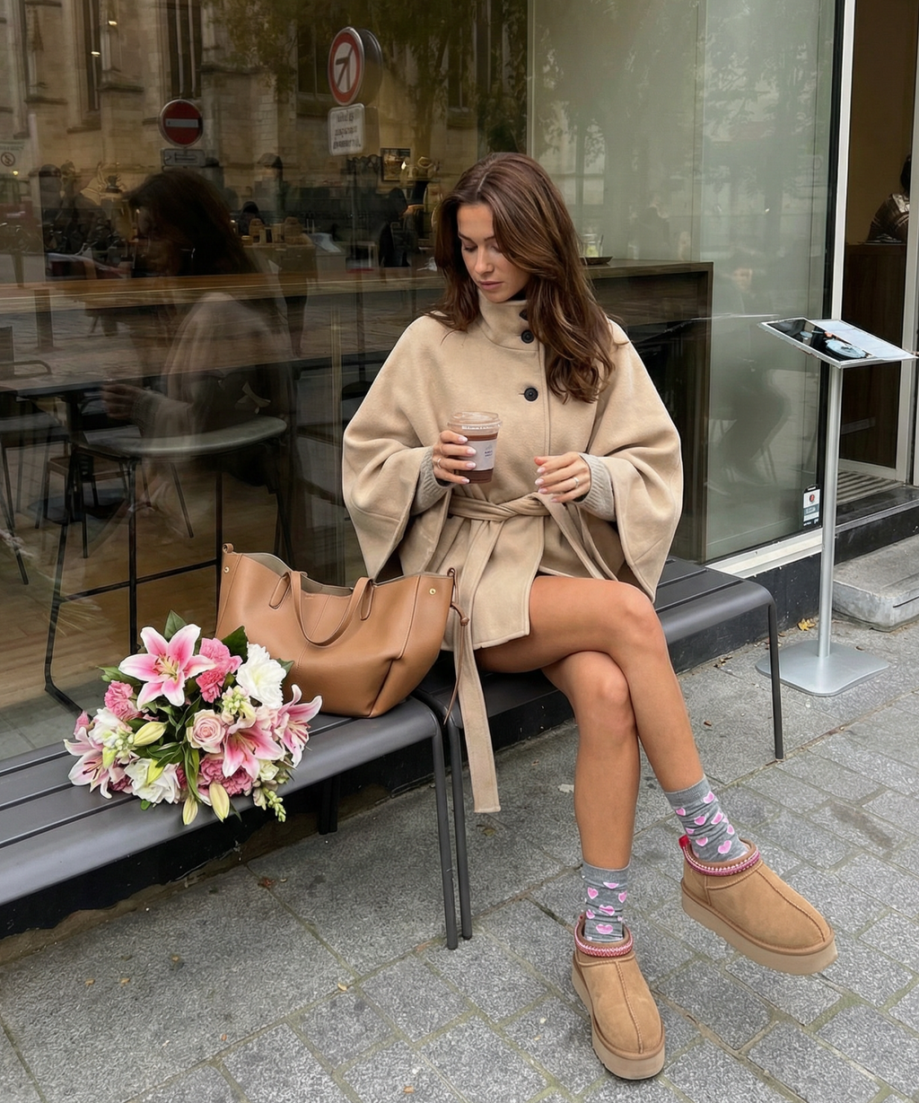 Zumpango™ Poncho Estilo Capa Beige Ligero para Primavera
