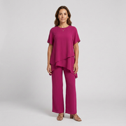 Conjunto Asimétrico Enriqueta con Blusa Larga y Pantalón de Pierna Ancha