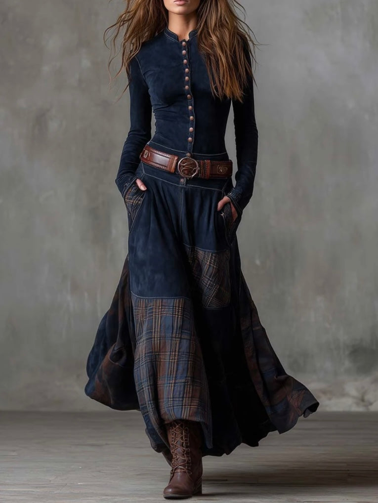 ELISA - VESTIDO MAXI DE ANTE CON CINTURÓN