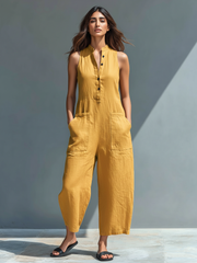Noelia | Jumpsuit de Lino sin Mangas con Botones al Frente