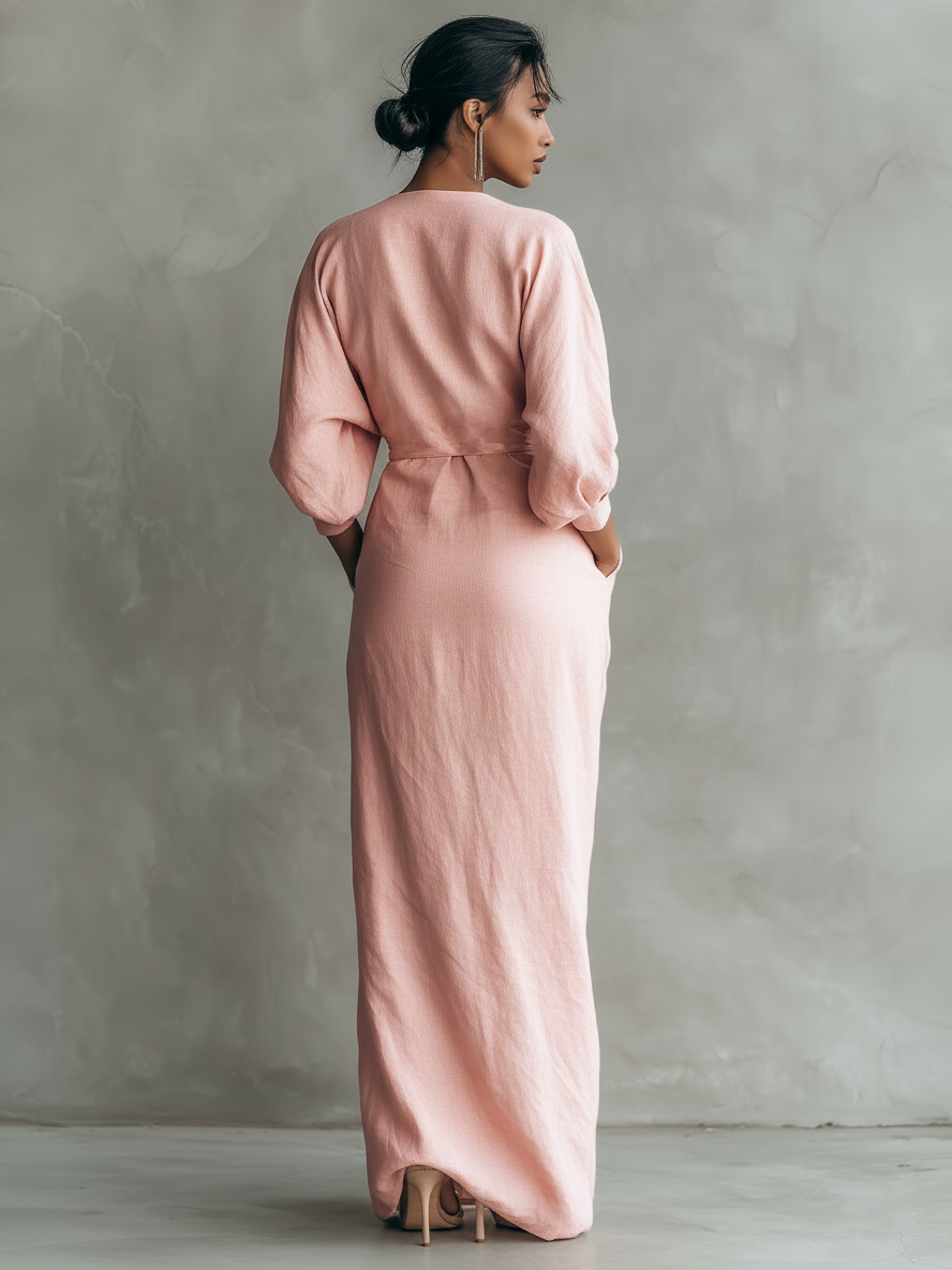 Querubina | Vestido Maxi Minimalista Rosa de Lino