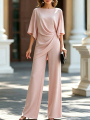 Gabriella | Conjunto con blusa drapeada y pantalón amplio