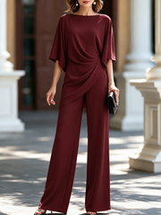Gabriella | Conjunto con blusa drapeada y pantalón amplio