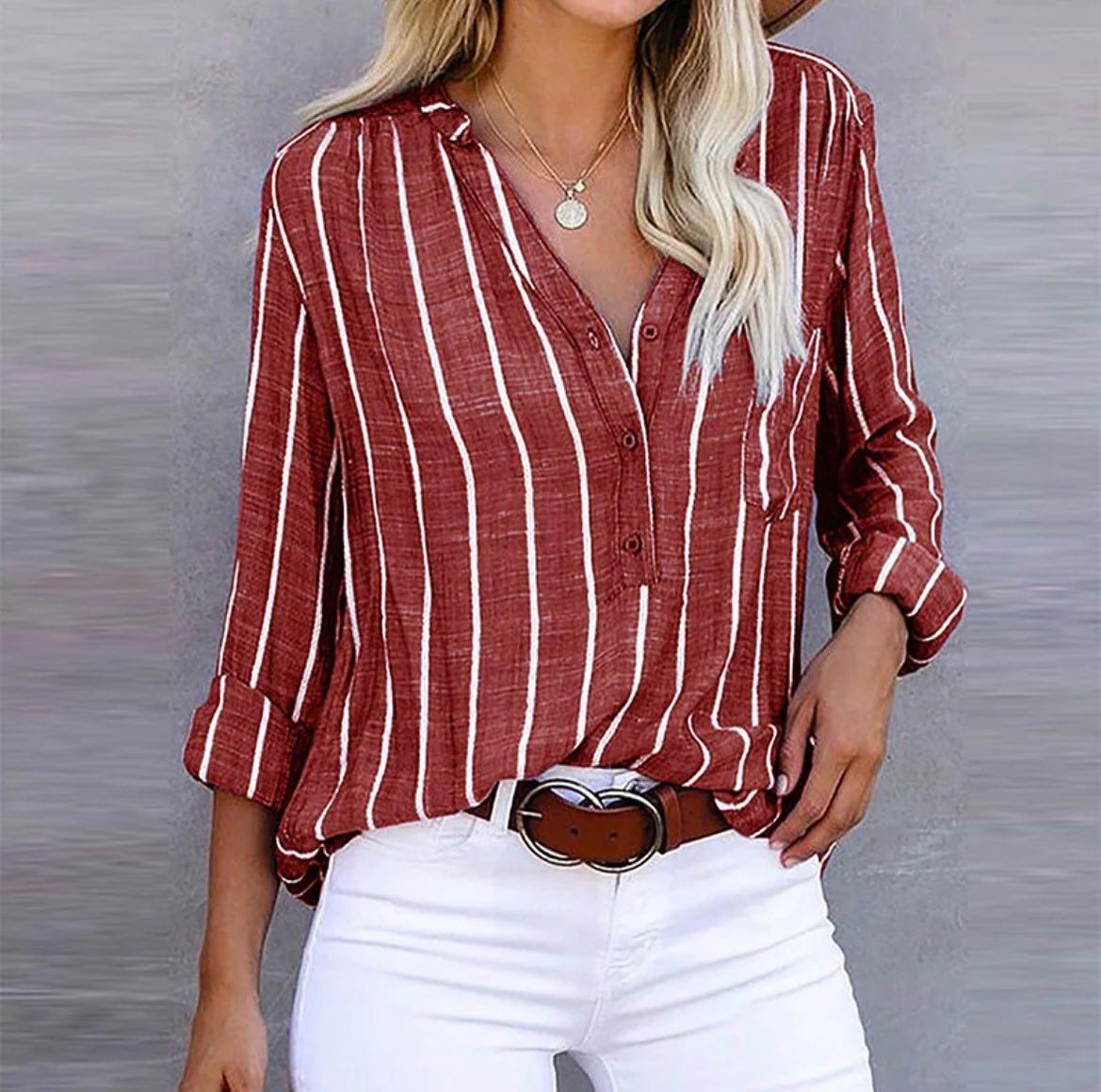 Blusa Elegante de Rayas para Mujer con Corte Recto
