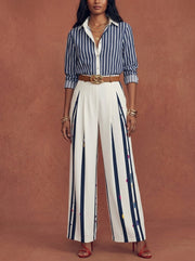 Ursula™ Conjunto Rayado para Mujer con Camisa y Pantalón Ancho