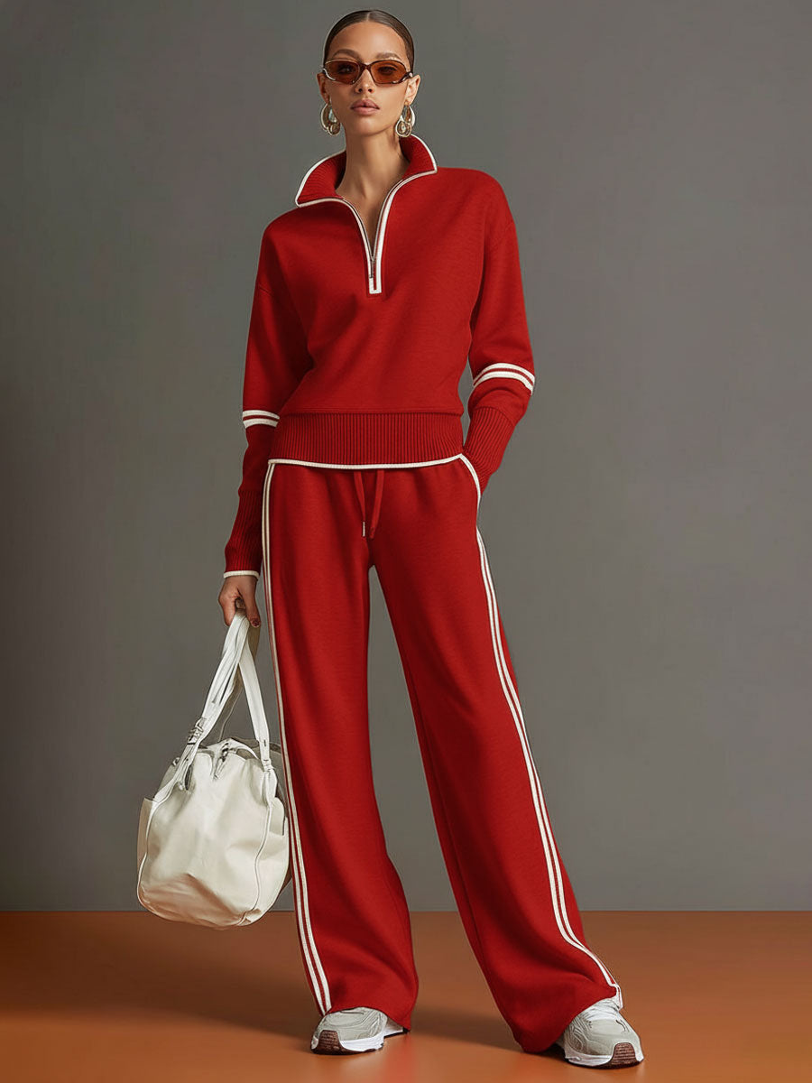 Belisa™ Conjunto Deportivo de Dos Piezas para Mujer con Sudadera Medio Cierre