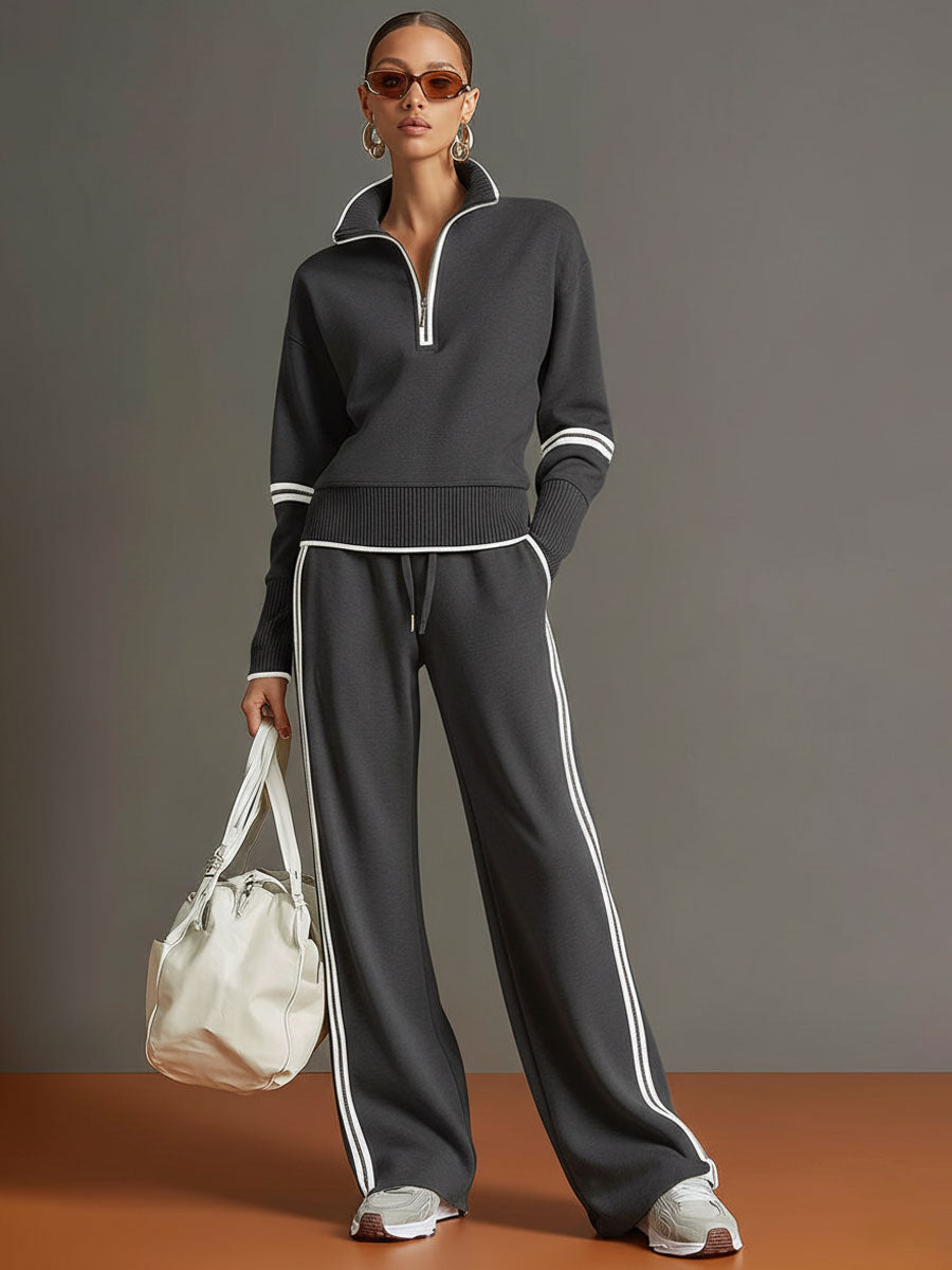 Belisa™ Conjunto Deportivo de Dos Piezas para Mujer con Sudadera Medio Cierre