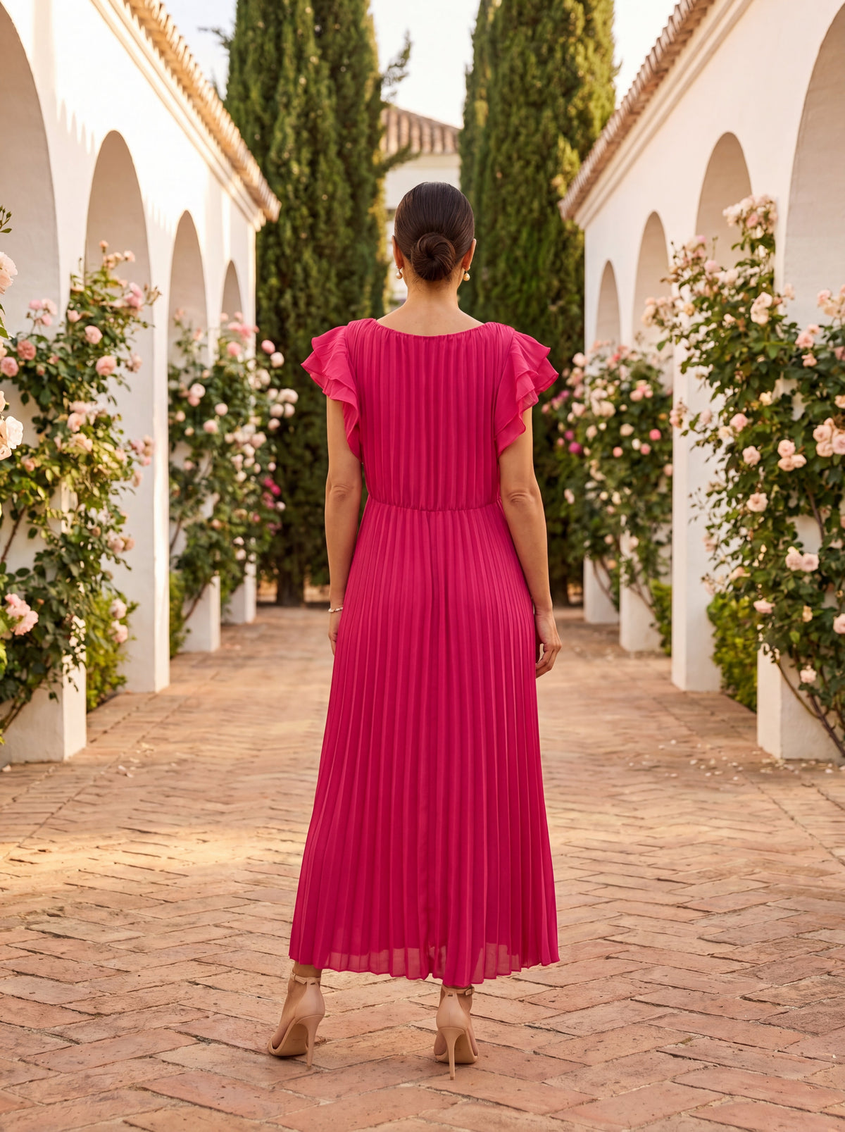 Feliza | Vestido Largo Plisado con Cintura Anudada
