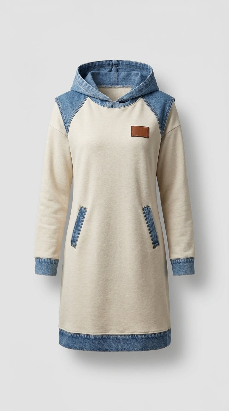 Silvia™ Vestido Sudadera con Capucha y Paneles en Contraste
