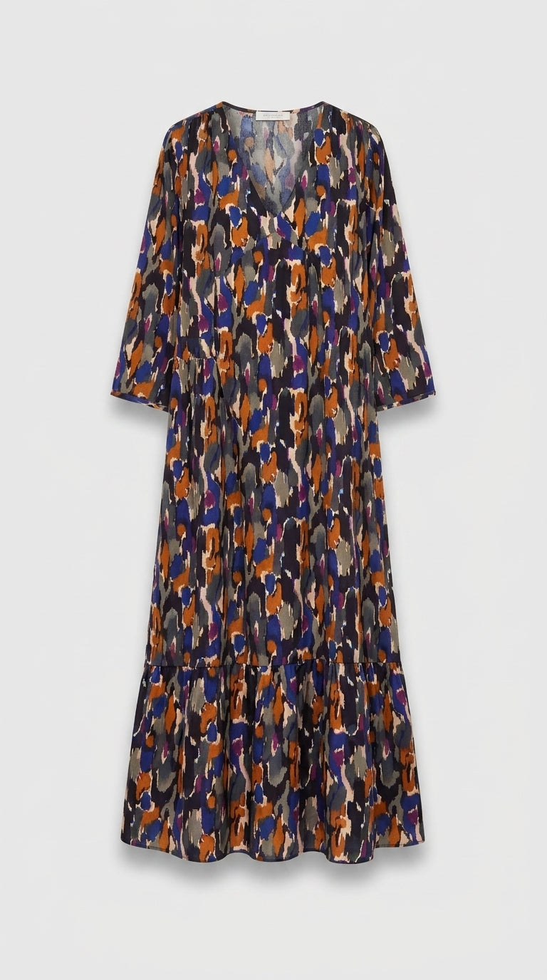 Anahí™ Vestido Fluido de Cuello en V con Estampado Retro