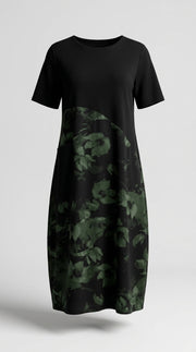 Blanca™ Vestido Patchwork con Flores y Cuello Redondo
