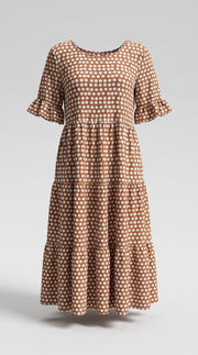 Leticia™ Vestido Midi de Lunares con Cuello Redondo Fluido