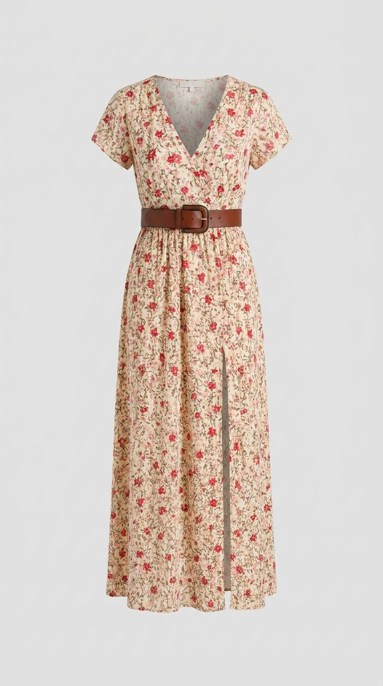 Tlaxcala™ Vestido Maxi Boho Fluido con Cinturón Ajustable