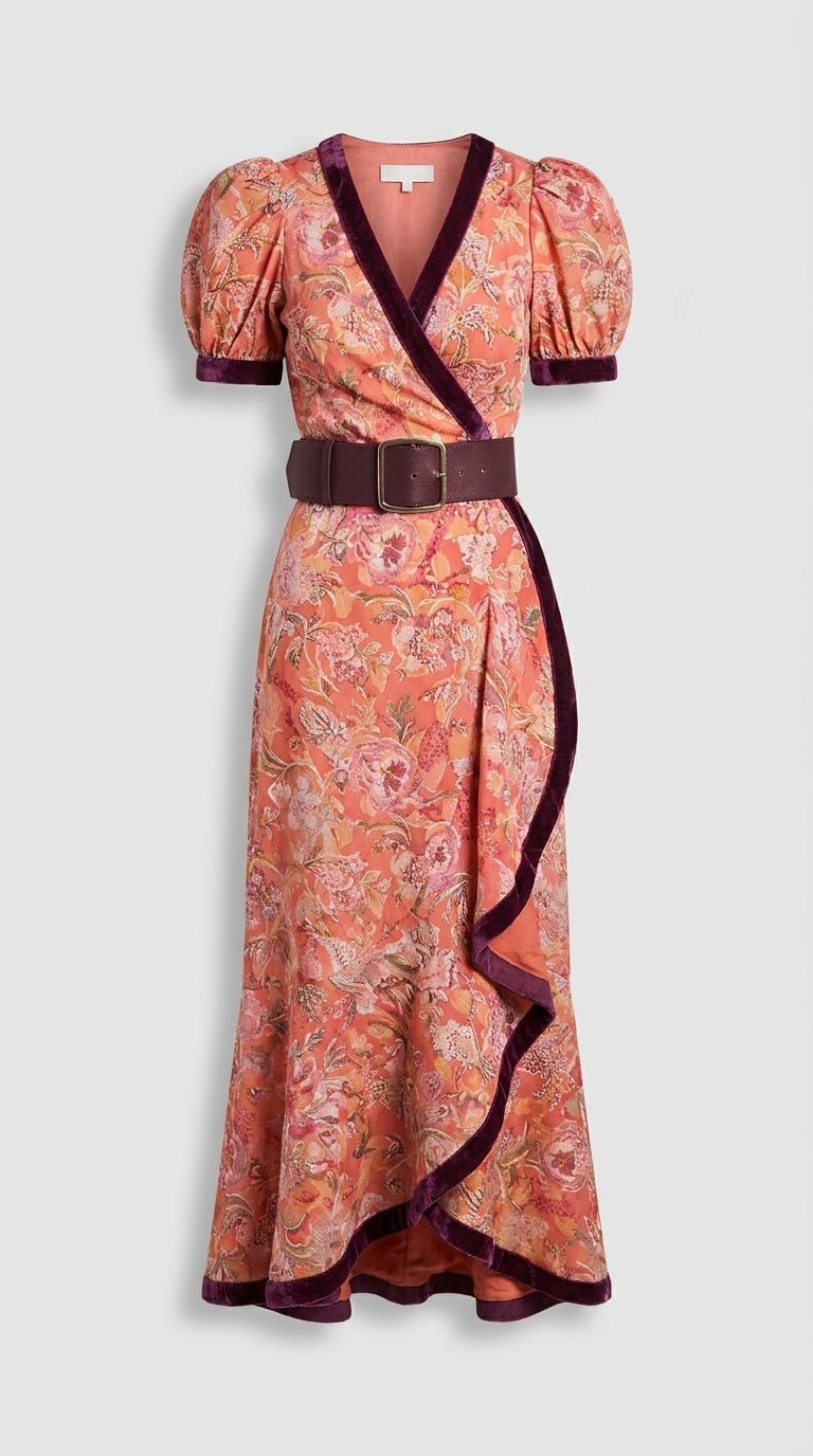 Ensenada™ Vestido Maxi Rosa Elegante con Manga Corta