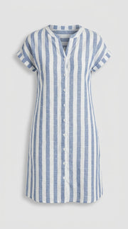 Pátzcuaro™ Vestido Camisero Rayado Elegante en Algodón y Lino