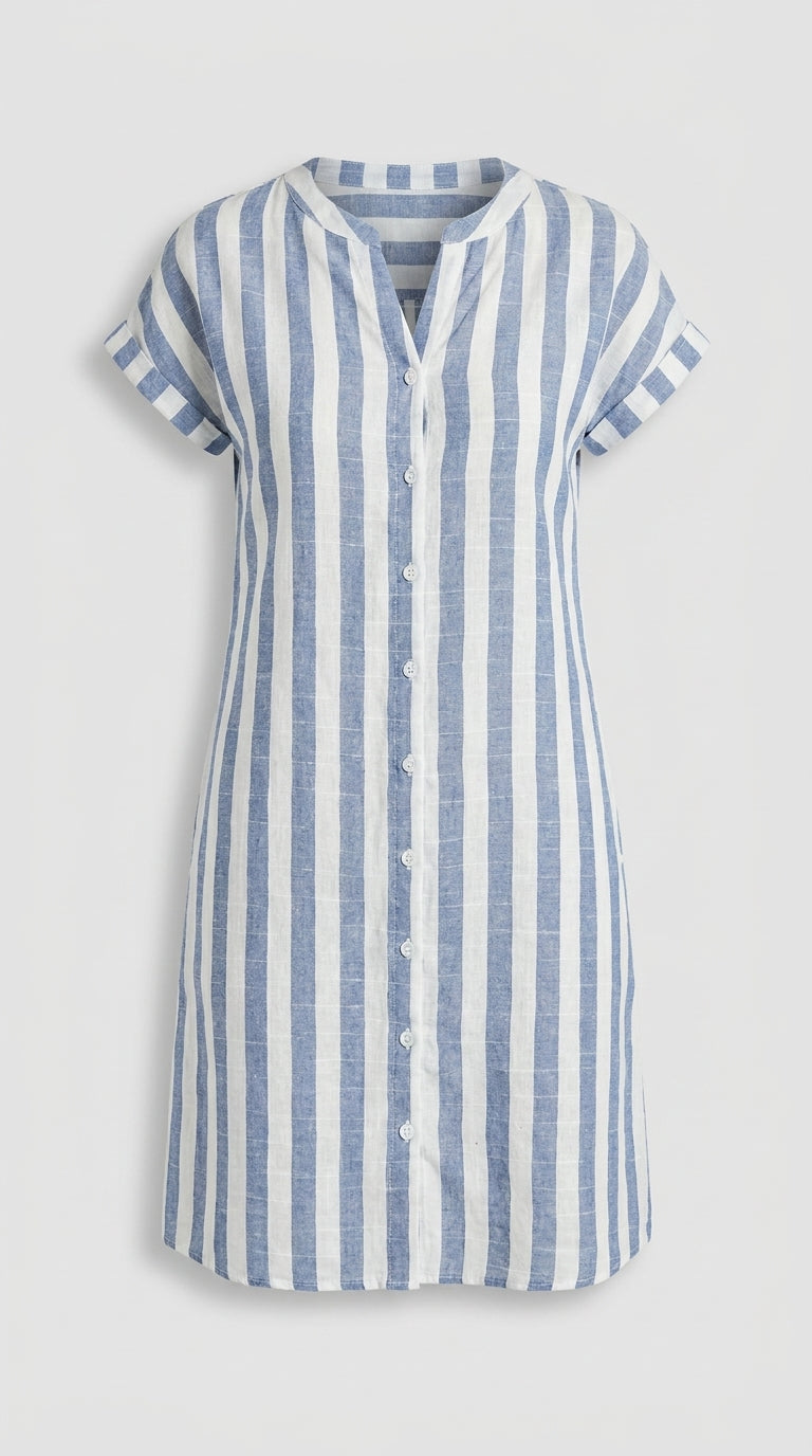 Pátzcuaro™ Vestido Camisero Rayado Elegante en Algodón y Lino