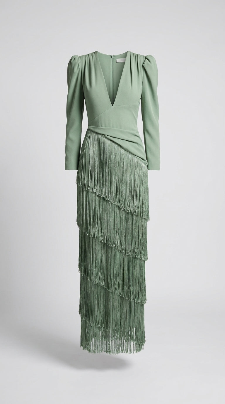 Remedios™ Vestido Midi Elegante con Mangas de Flecos