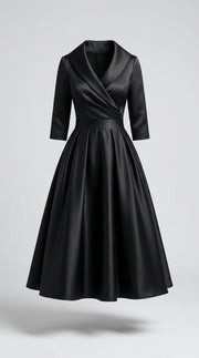 Petronila™ Vestido Midi de Satín Vintage con Escote Drapeado