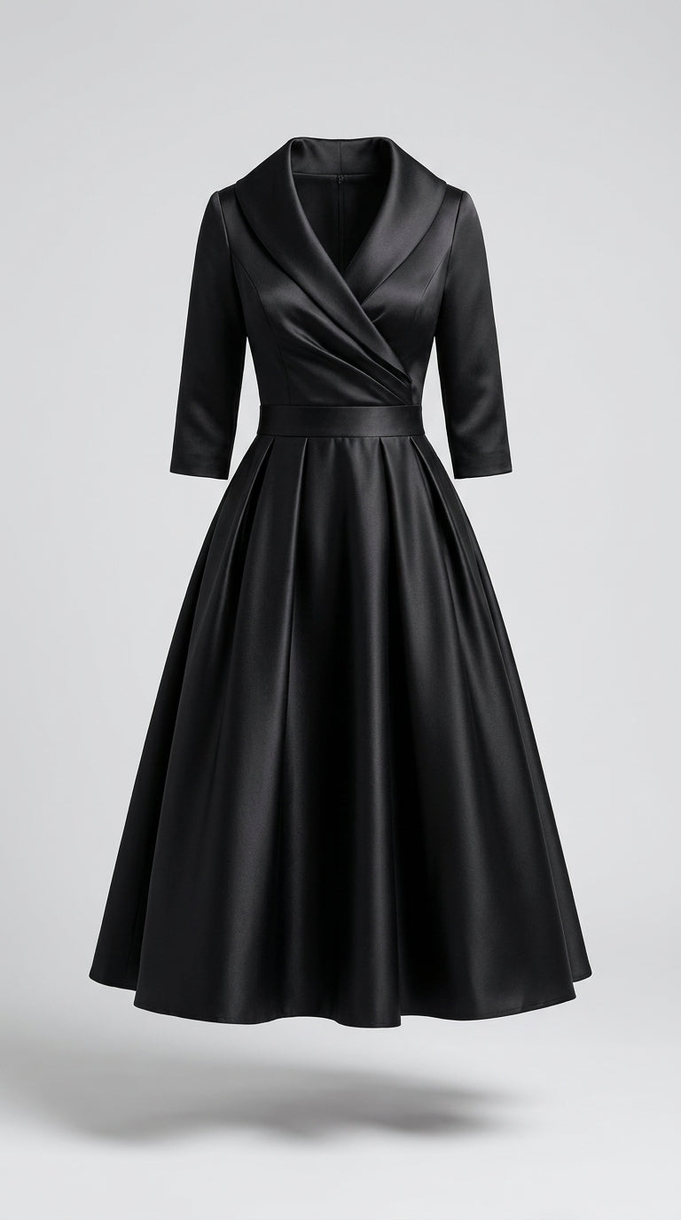Petronila™ Vestido Midi de Satín Vintage con Escote Drapeado