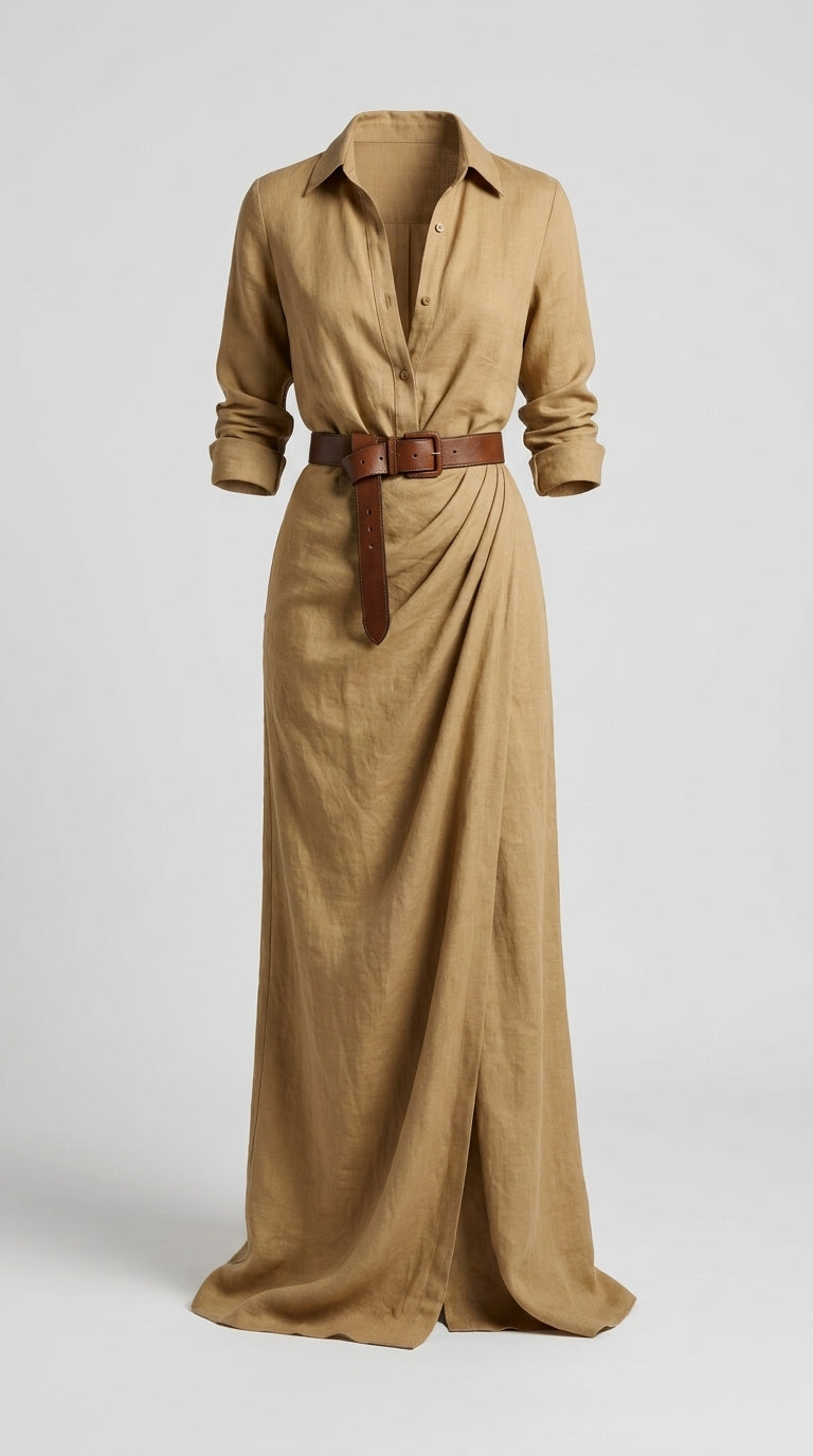 Tonalá™ Vestido Maxi Elegante para Mujer con Cuello y Cinturón Incluido
