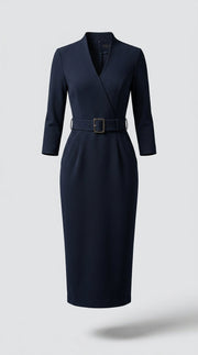 Tapalpa™ Vestido Negro Elegante con Cinturón y Corte Fluido
