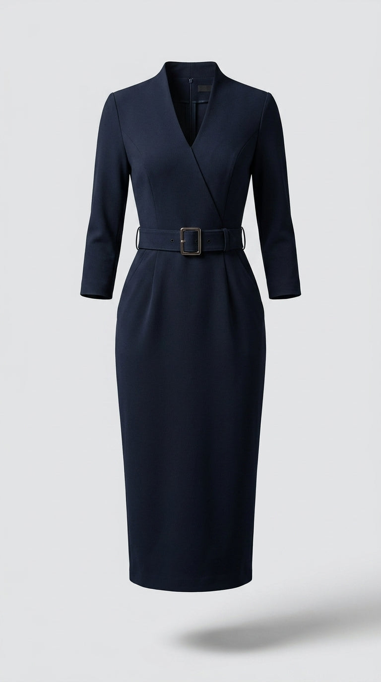 Tapalpa™ Vestido Negro Elegante con Cinturón y Corte Fluido