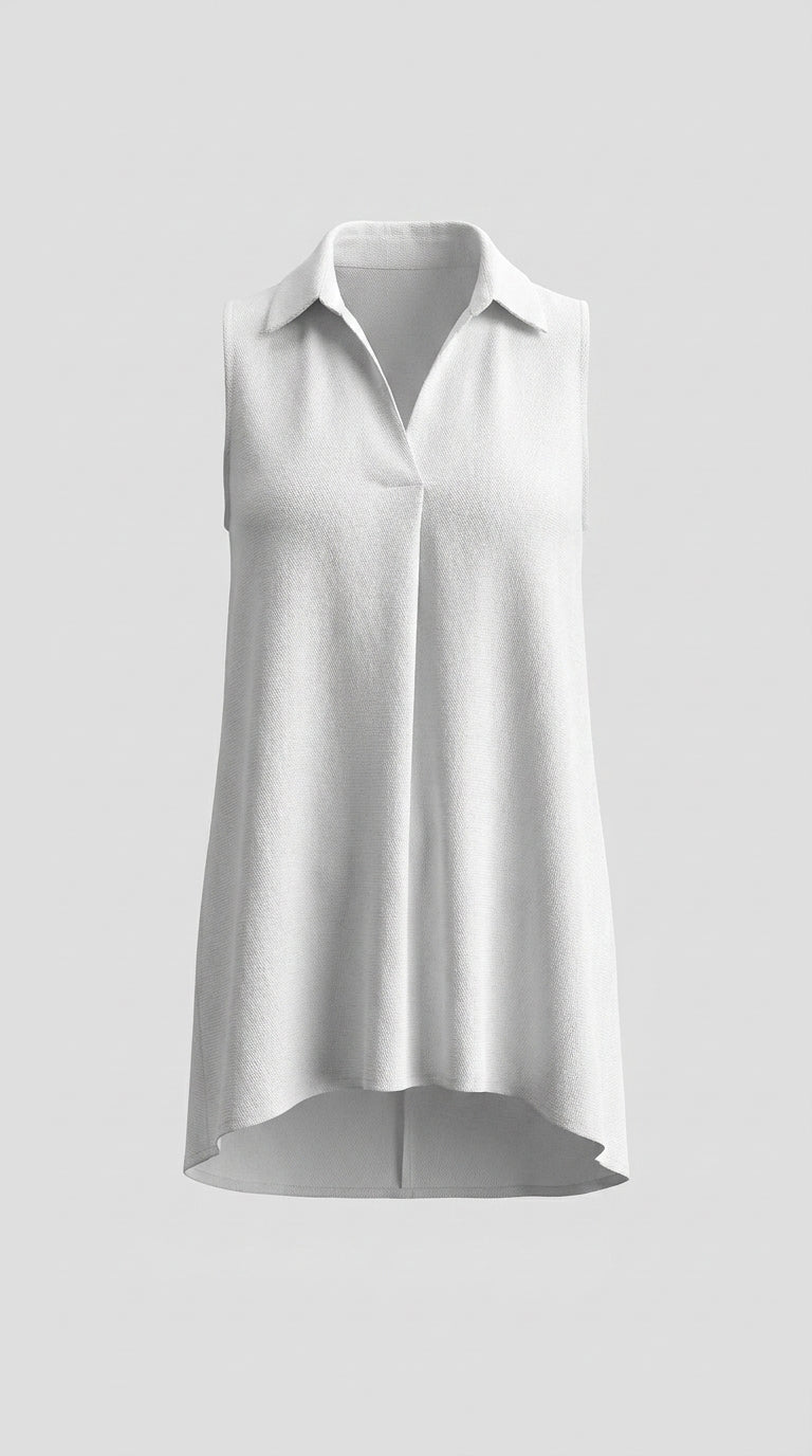 Susana™ Blusa sin Mangas con Volantes y Cuello Solapa