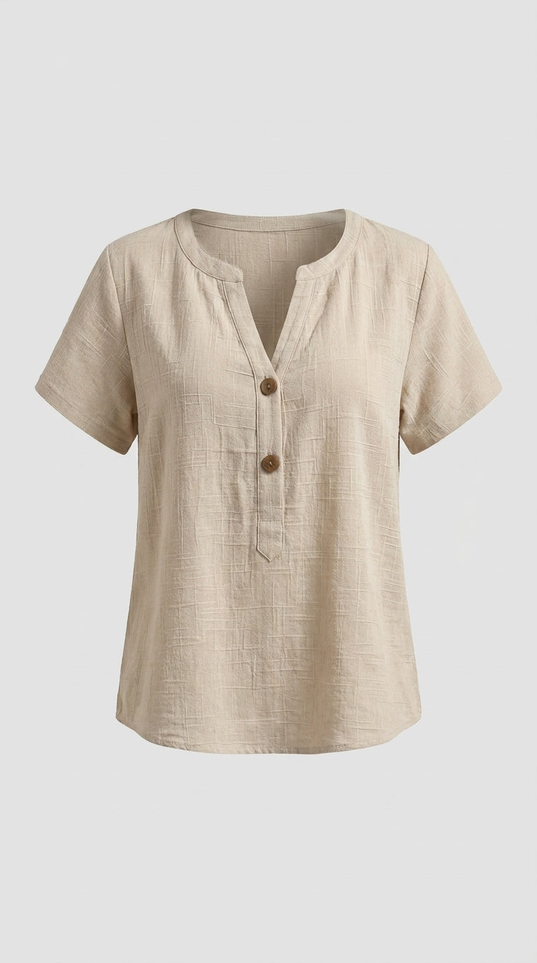 Blusa Elegante con Cuello en V y Botones de Madera
