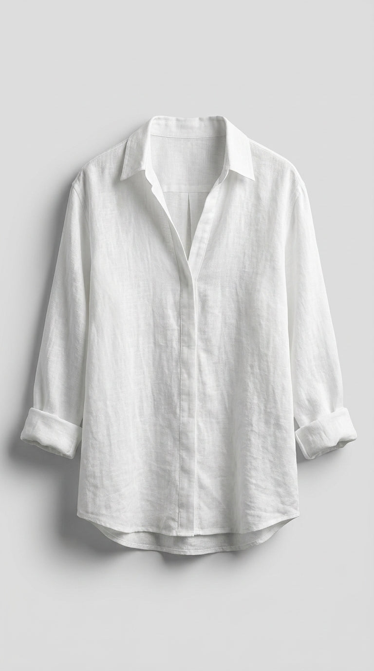 Blusa Suelta con Cuello en V y Mangas Ajustables