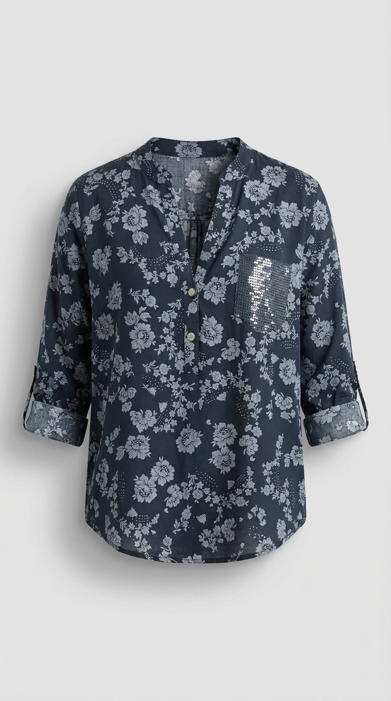 Blusa Floral de Manga Larga, Estilo Romántico