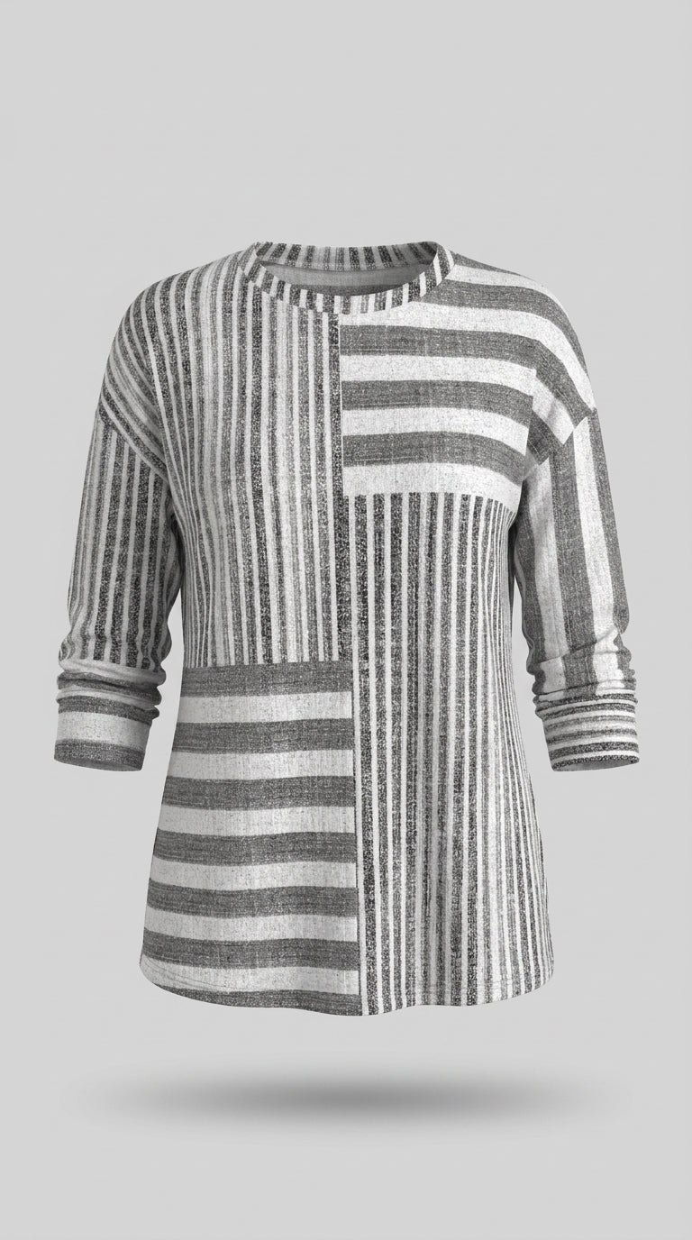 Melina™ Blusa de Patchwork a Rayas para Mujer, Estilo Casual
