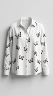 Montserrat™ Blusa Femenina Suelta con Estampado de Mariposas