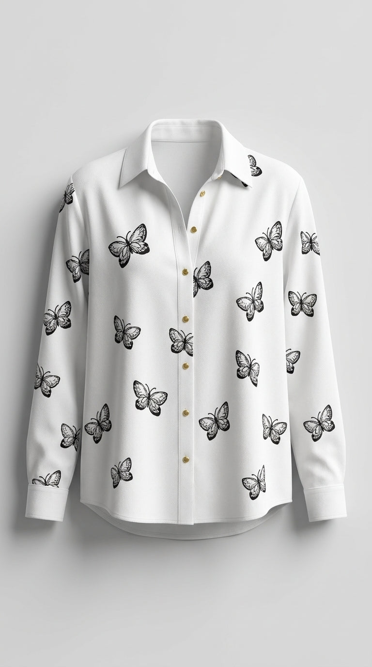 Montserrat™ Blusa Femenina Suelta con Estampado de Mariposas