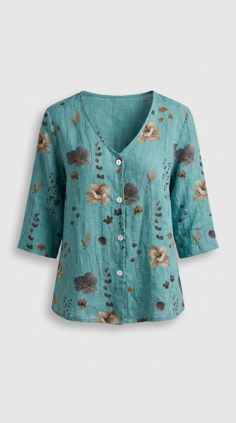 Fabiana™ Blusa Floral Elegante con Cuello en V Relajado