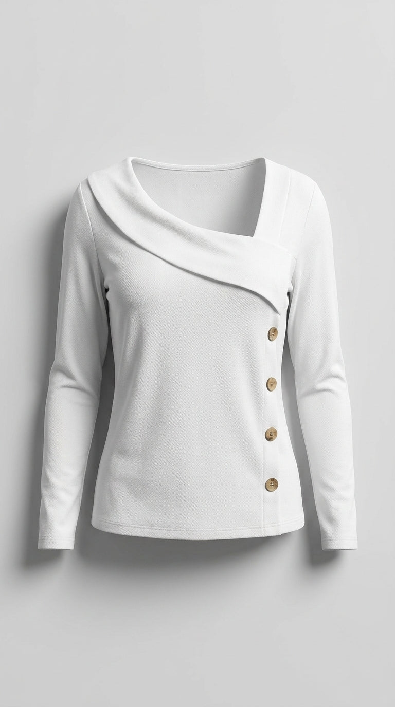 Mayra™ Blusa de Manga Larga para Mujer con Cuello Asimétrico
