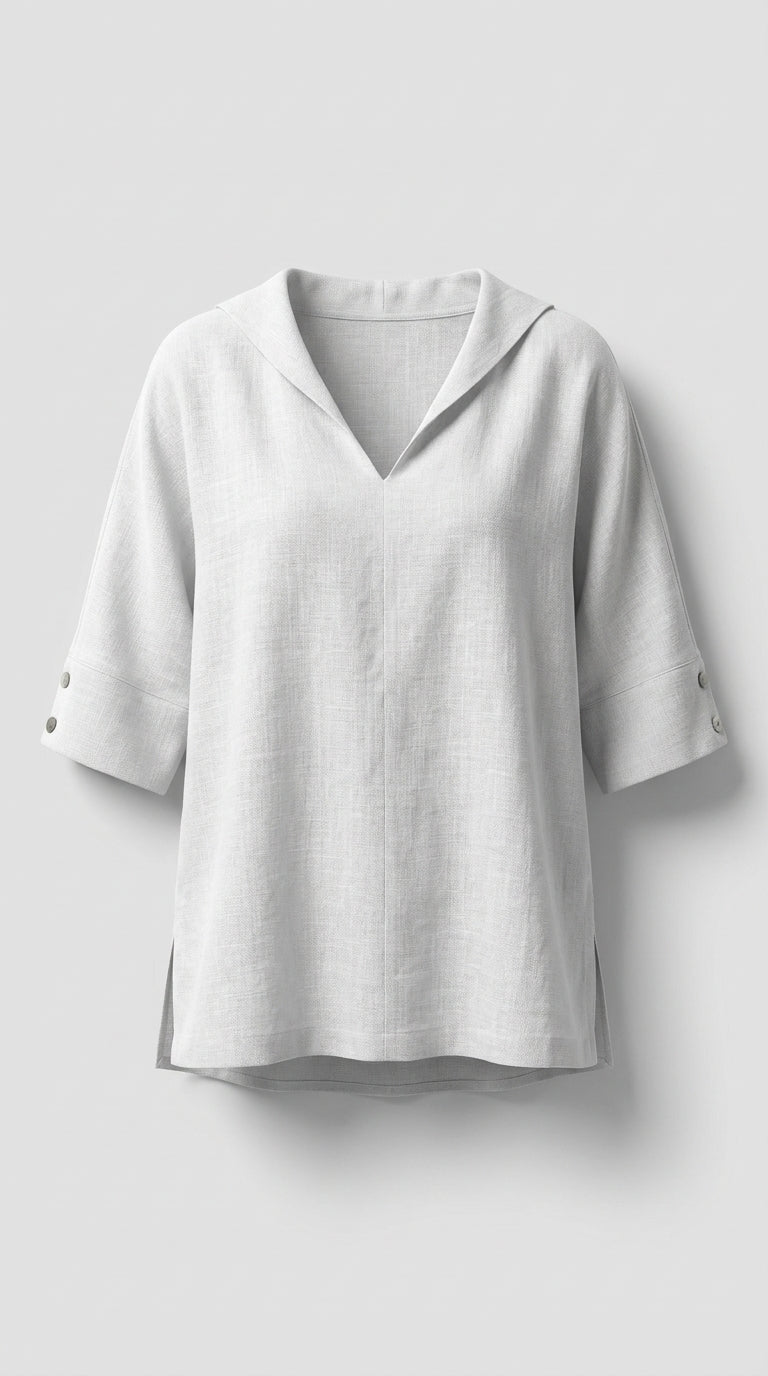 Marisela™ Blusa Clásica de Lino con Cuello en V para Mujer