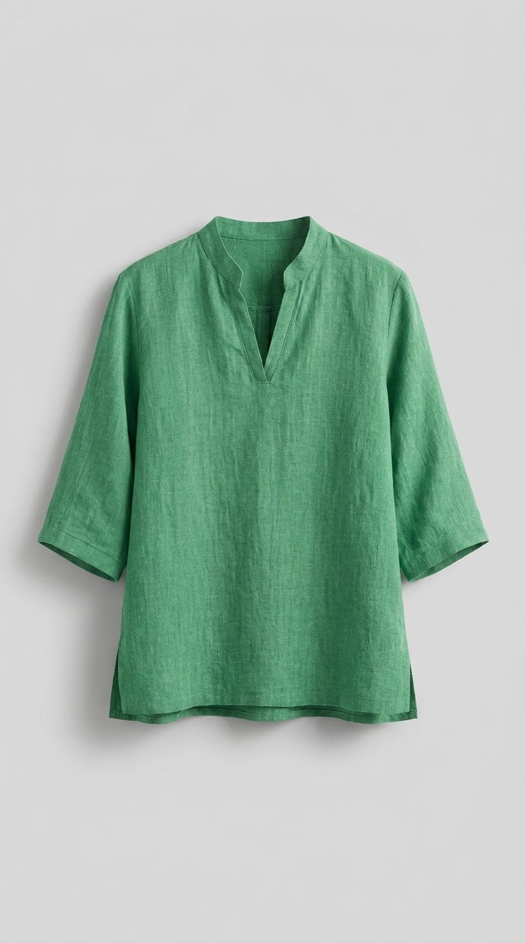 Tepoztlán™ Blusa de Lino para Mujer con Cuello en V Relajado