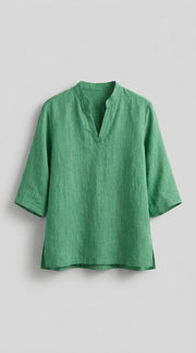 Tepoztlán™ Blusa de Lino para Mujer con Cuello en V Relajado