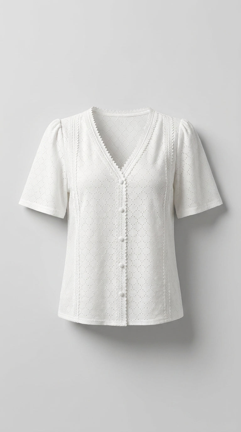 Anel™ Blusa de Manga Corta para Mujer con Cuello en V