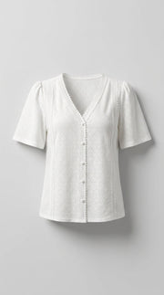Anel™ Blusa de Manga Corta para Mujer con Cuello en V