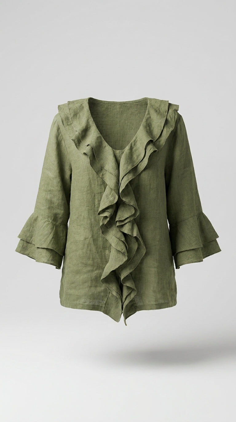 Estefanía™ Blusa Elegante de Lino y Algodón con Volantes