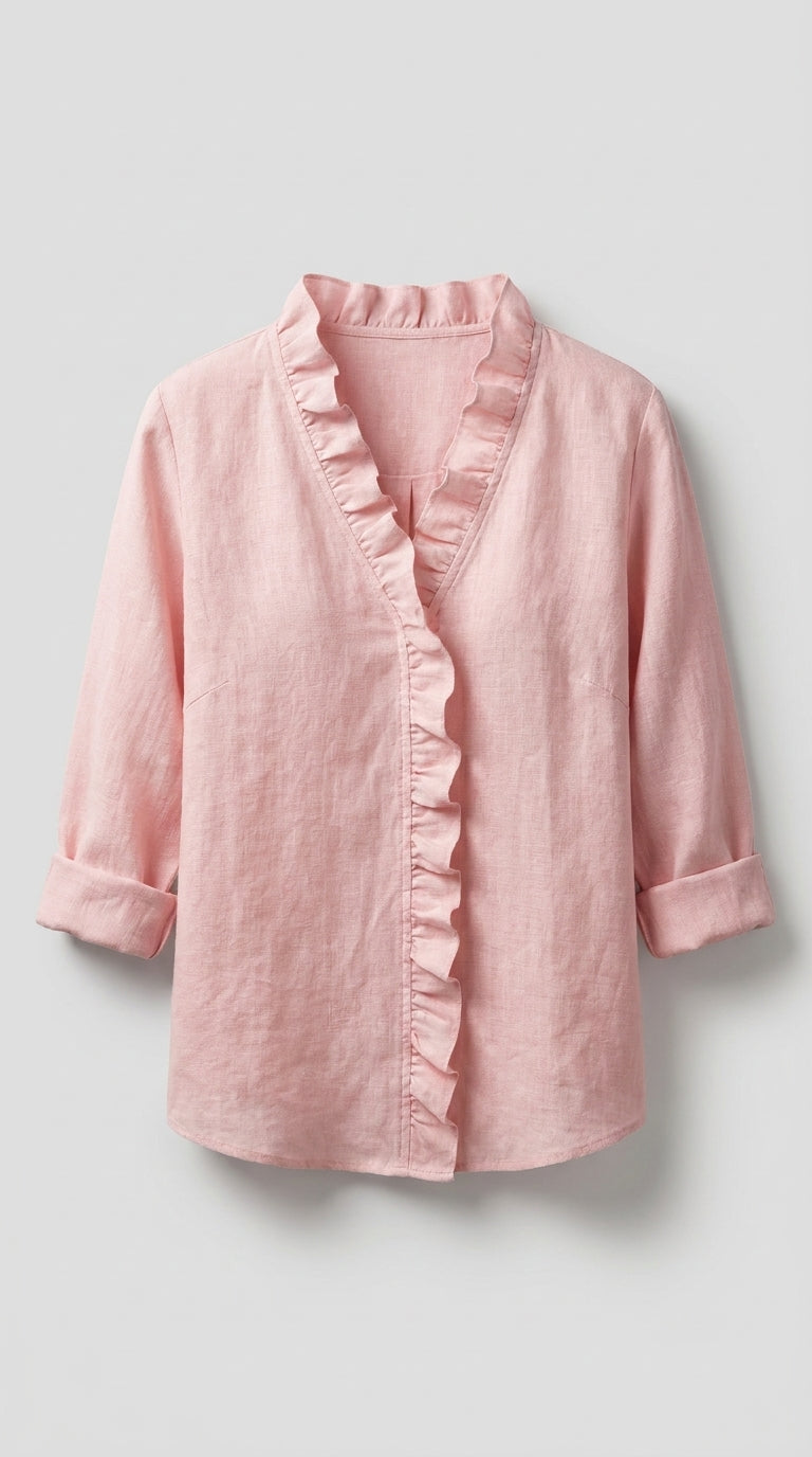 Eulalia™ Blusa Elegante con Cuello en V y Volantes Delicados