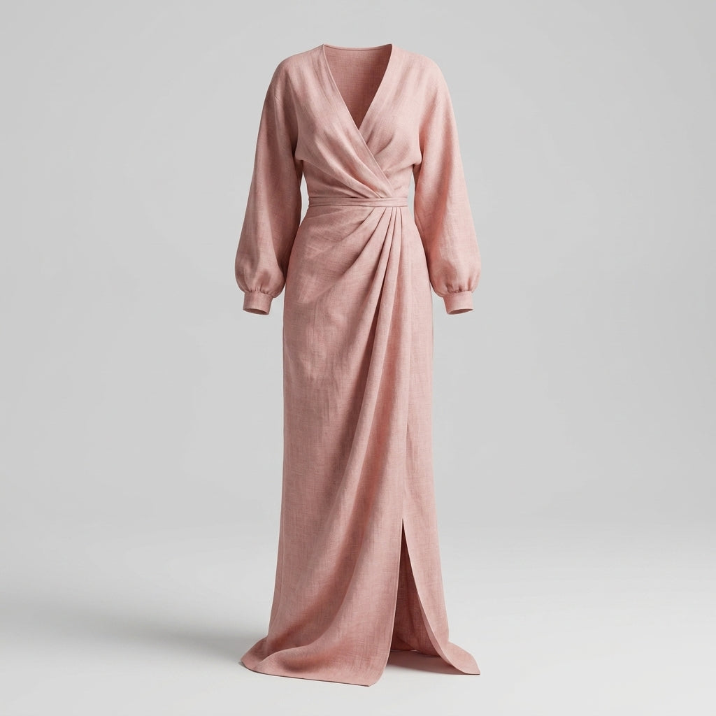 Querubina | Vestido Maxi Minimalista Rosa de Lino