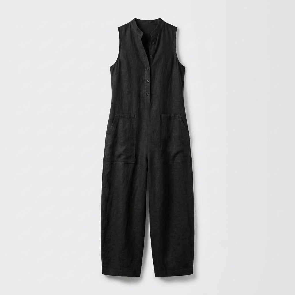 Noelia | Jumpsuit de Lino sin Mangas con Botones al Frente