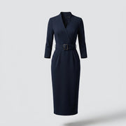 Tapalpa™ Vestido Negro Elegante con Cinturón y Corte Fluido