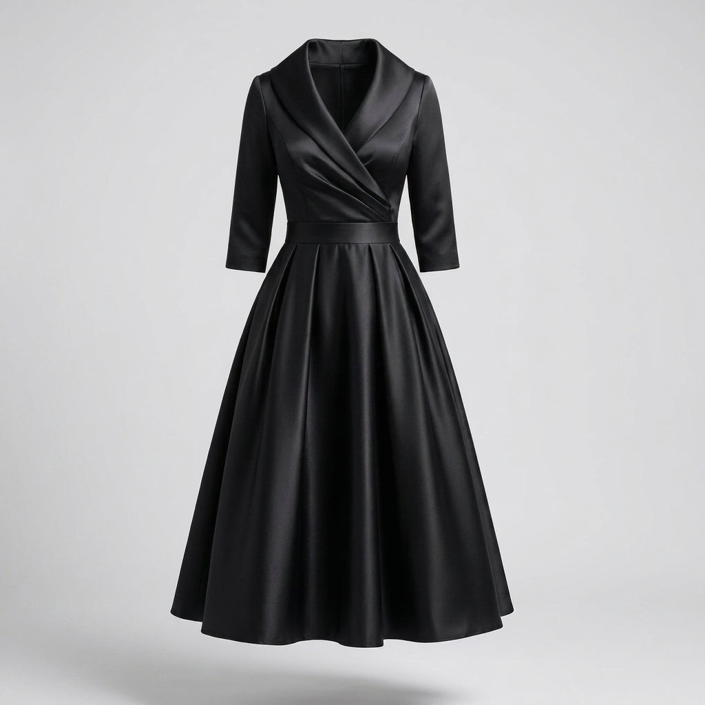 Petronila™ Vestido Midi de Satín Vintage con Escote Drapeado