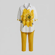 Hortencia™ Conjunto Floral de Dos Piezas para Mujer con Top Oversize y Pantalón Cropped